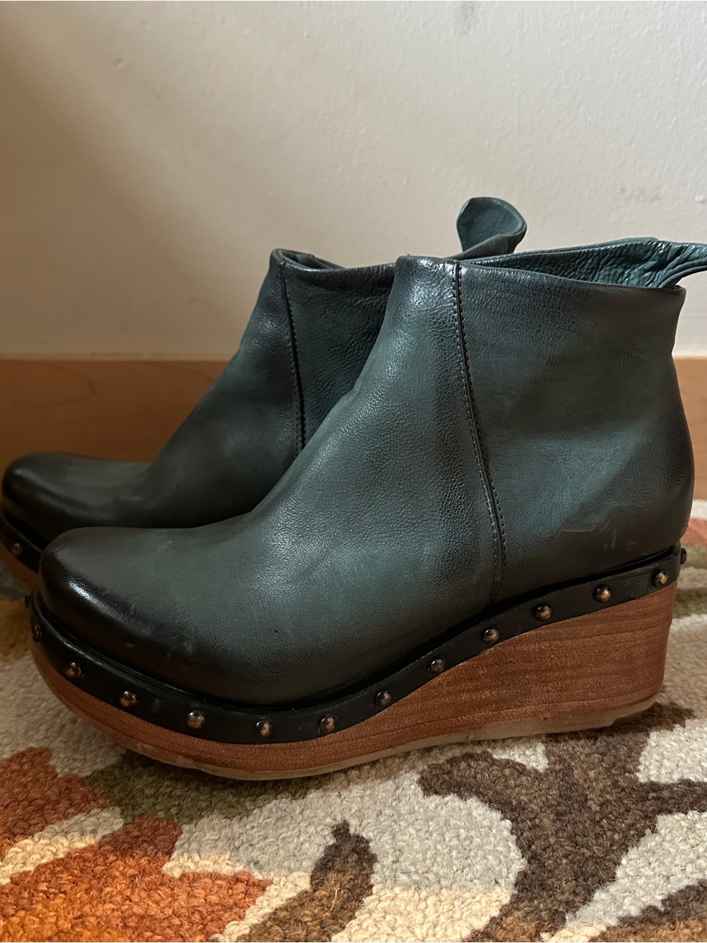 A.S.98 Blue Teal Leather Platform Ankle Boots
